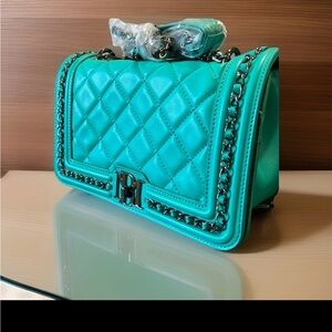 Badgley Mischka Chic Turquoise Quilted Chain Bag